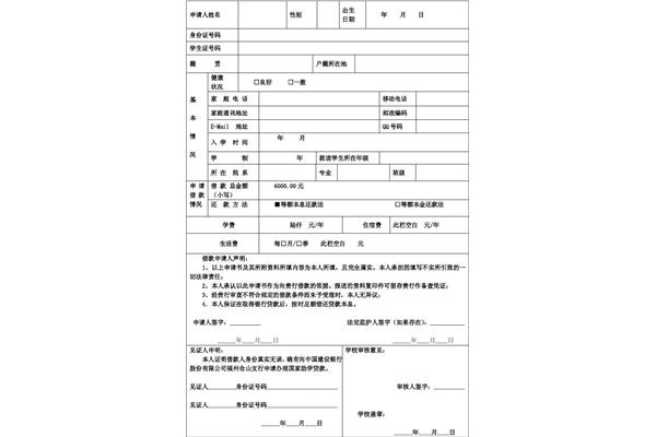 国家助学贷款申请表