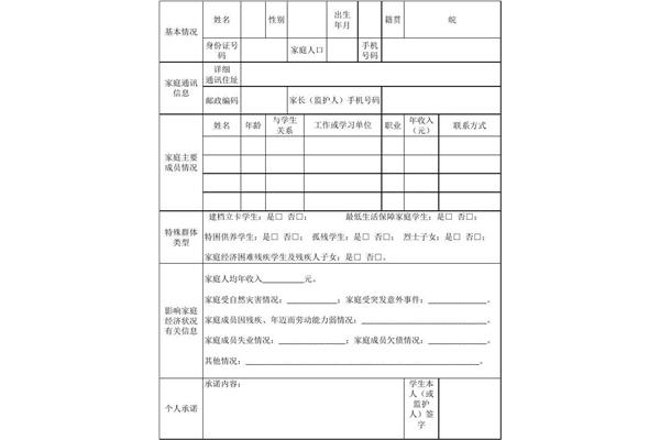 家庭经济困难学生认定申请表下载